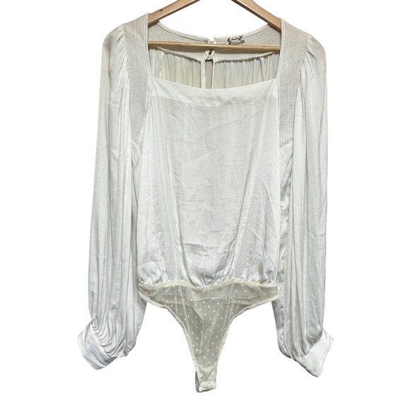 Free People Intimately Puff Sleeve Bodysuit Womens S Satin Thong Feminine *Flaw - Picture 1 of 14